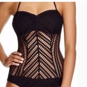Robin Piccone Black Crochet One Piece